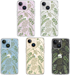 ICEDIO for Iphone 15 Case with Screen Protector-Clear with Fashionable Trendy Patterns-Designed for Girls and Women-Slim Fit Cover-Protective Phone Case 6.1" Green Leaves Floral Flower