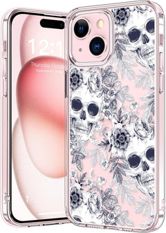 Bicol Compatible with Iphone 15 Case,Crystal Clear Cover with Fashionable Designs for Girls Women,Slim Fit Shockproof Protective Acrylic Phone Case 6.1 Inch,Purple Flowers