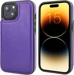 Onetop Compatible with Iphone 15 Wallet Case with Card Holder, PU Leather Kickstand Card Slots Case, Double Magnetic Clasp and Durable Shockproof Cover 6.1 Inch (Purple)