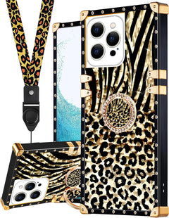Loheckle for Iphone 15 Case for Women Girls Teens Designer Square Fashion Cute Cases with Ring Stand Holder and Lanyard Stylish Aesthetics Bee Luxury Cover for Iphone15